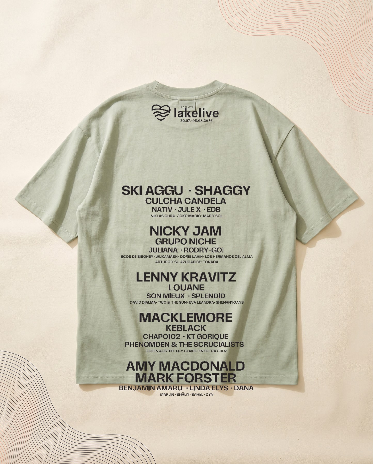 T-shirt Artiste LAKELIVE vert clair dos line-up studio
