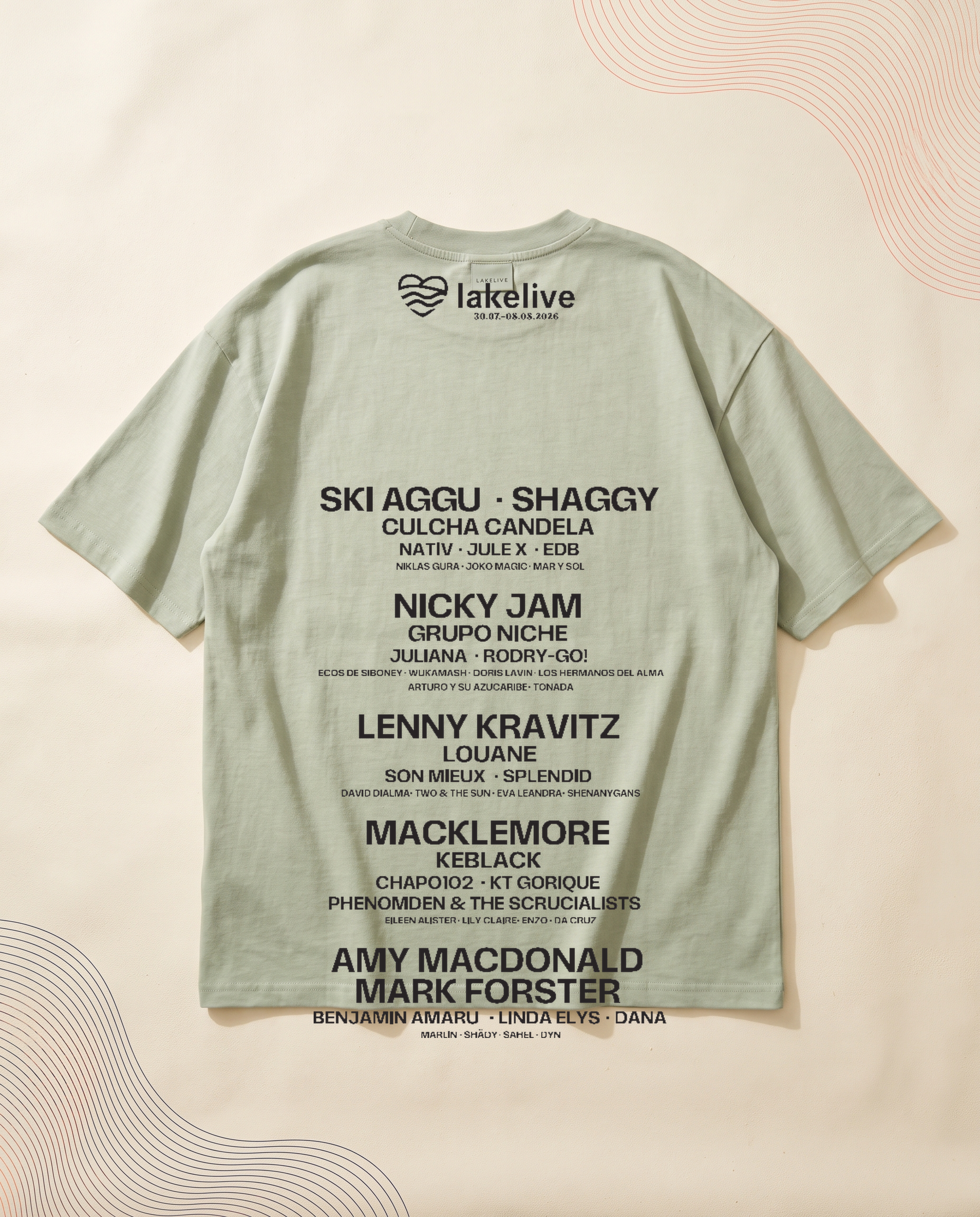 T-shirt Artiste LAKELIVE vert clair dos line-up studio