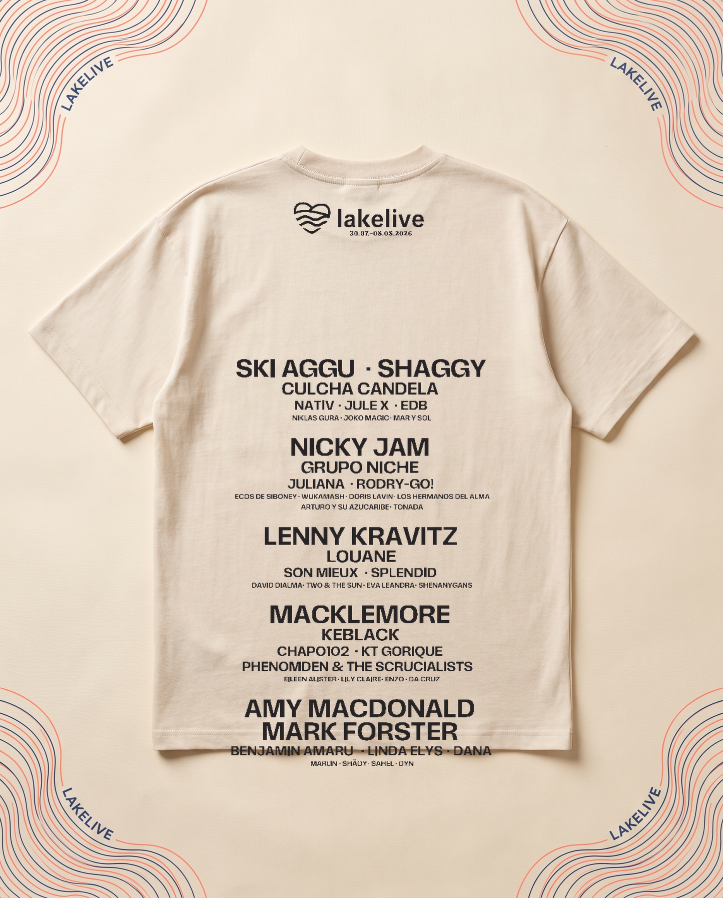 T-shirt Artiste LAKELIVE beige dos line-up studio