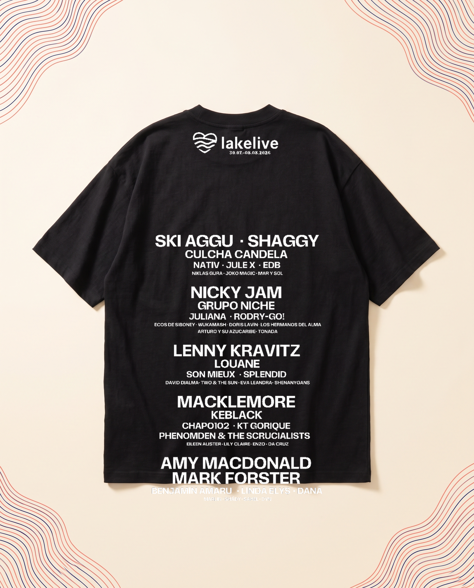 T-shirt Artiste LAKELIVE noir dos line-up studio