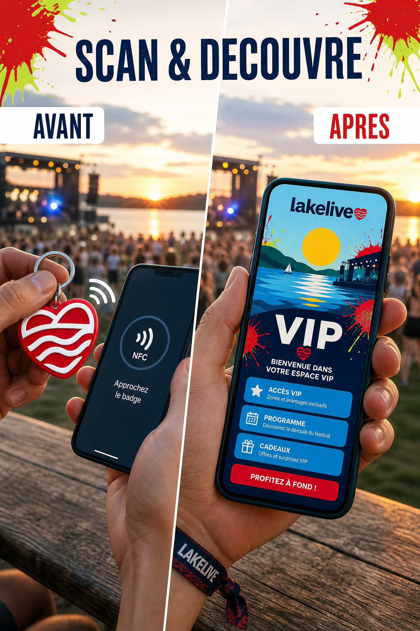 Avant / Après - scanne le porte-clé NFC et découvre ton espace VIP LAKELIVE